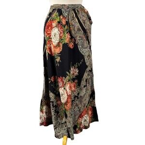 Vintage Carole Little Skirt Womens Size 4 Black Floral Maxi Boho